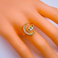 Evil Eye Silver Copper Band Ring Adjustable Free Size For Women