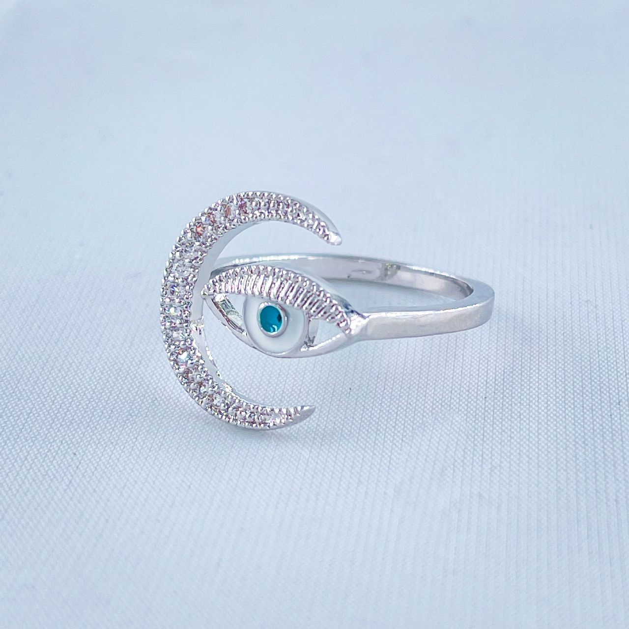 Evil Eye Silver Copper Band Ring Adjustable Free Size For Women