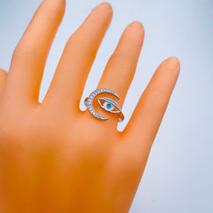 Evil Eye Silver Copper Band Ring Adjustable Free Size For Women