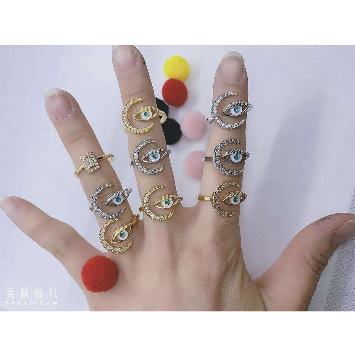 Evil Eye Silver Copper Band Ring Adjustable Free Size For Women