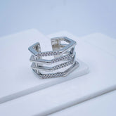 Hexagon Silver Copper Band Ring Adjustable Free Size For Women