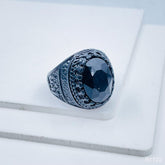 Stylish Daily Party Biker Alloy Crystal Black Round Ring For Men