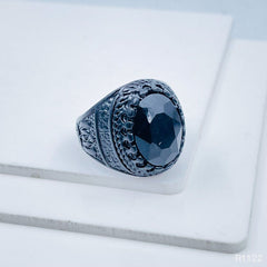 Stylish Daily Party Biker Alloy Crystal Black Round Ring For Men