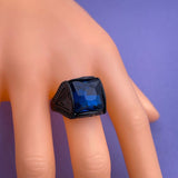 Stylish Daily Party Biker Alloy Crystal Blue Square Ring For Men