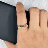Rainbow Baguette Gold Multi Copper CZ Crystal Band Ring