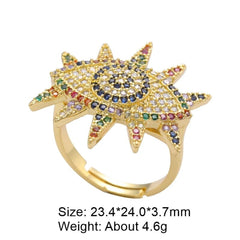 Eyelashes Evil Eye Copper Cubic Zirconia Gold Free Size Adjustable Ring For Women