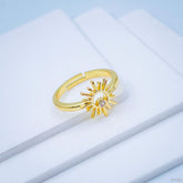 Gold Cubic Zirconia Sun Copper Free Size Adjustable Band Ring For Women