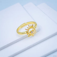 Gold Cubic Zirconia Sun Copper Free Size Adjustable Band Ring For Women