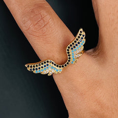 Wings Black Blue Gold Copper American Diamond Crystal Adjustable Band Ring For Women