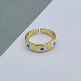 Evil Eye White Gold Copper Enamel Adjustable Band Ring For Women