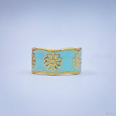 Copper Flower Enamel Blue Gold Free Size Adjustable Band Ring For Women