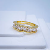 Copper Cubic Zirconia Crystal Gold Free Size Adjustable Ring For Women