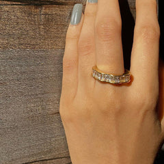 Copper Cubic Zirconia Crystal Gold Free Size Adjustable Ring For Women