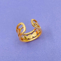 Heart Gold American Diamond White Enamel Copper Adjustable Band Ring For Women