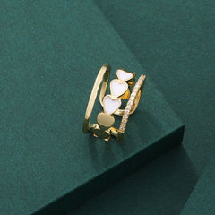 Heart Gold American Diamond White Enamel Copper Adjustable Band Ring For Women