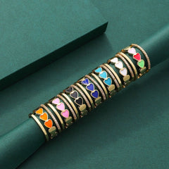 Heart Gold American Diamond White Enamel Copper Adjustable Band Ring For Women