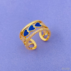 Heart Gold American Diamond White Enamel Copper Adjustable Band Ring For Women