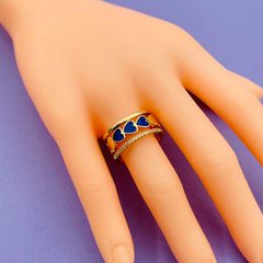 Heart Gold American Diamond White Enamel Copper Adjustable Band Ring For Women