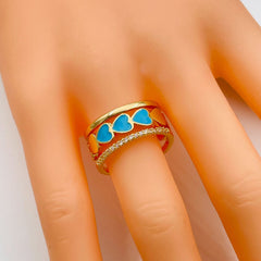 Heart Gold American Diamond White Enamel Copper Adjustable Band Ring For Women