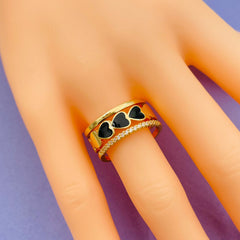 Heart Gold American Diamond White Enamel Copper Adjustable Band Ring For Women