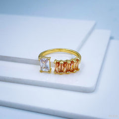 Gold Cubic Zirconia Crystal Brown Copper Free Size Adjustable Band Ring For Women