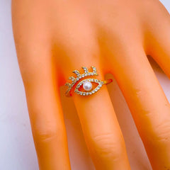 Eye Lash Copper Gold Pearl Free Size Adjustable Evil Eye Ring For Women