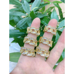 Copper Gold Cubic Zirconia Curb Free Size Adjustable Ring For Women