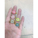 Copper Gold Enamel Dark Pink Evil Eye Free Size Adjustable Ring For Women