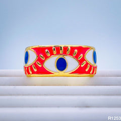 Gold Enamel Orange White Evil Eye Copper Free Size Adjustable Band Ring For Women