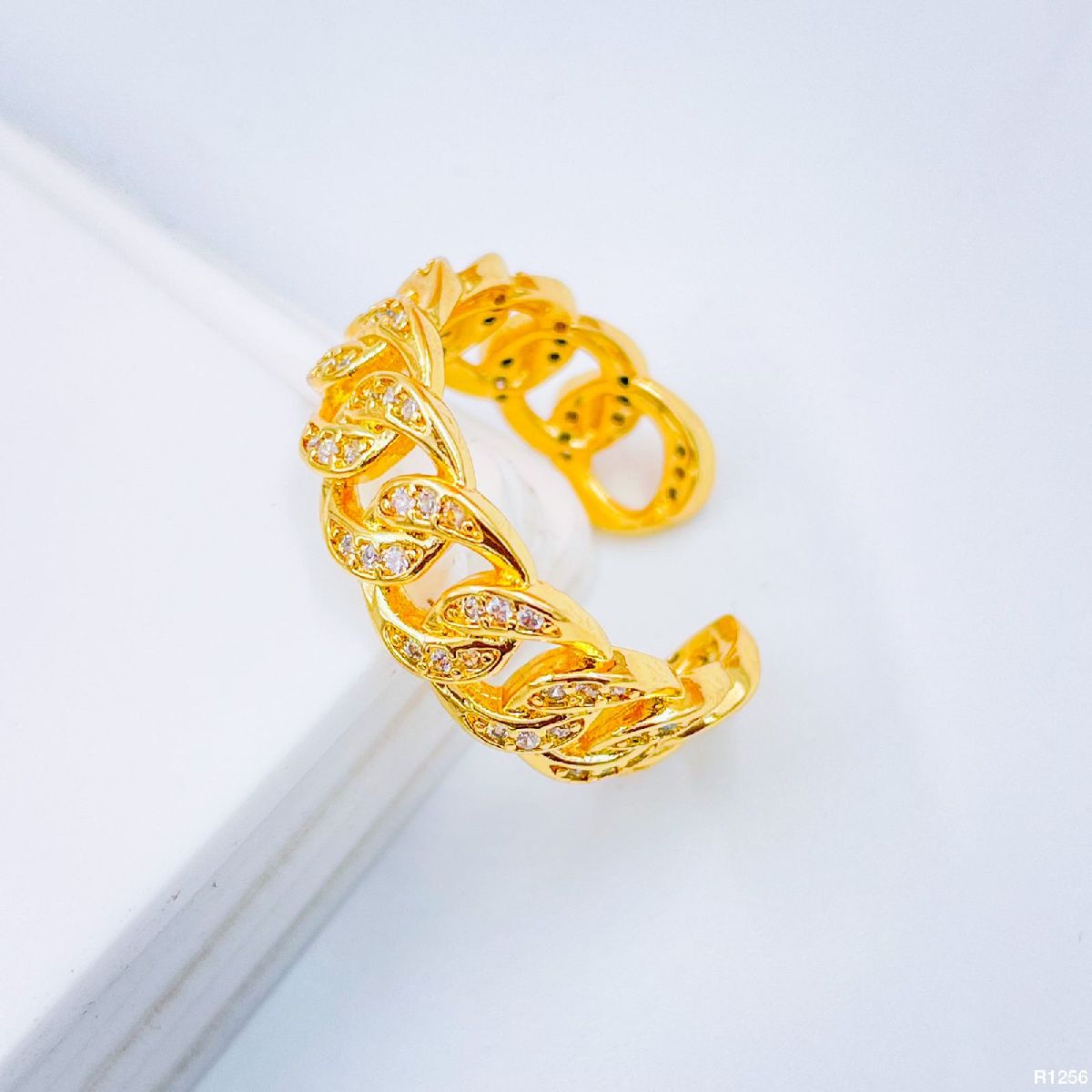 Copper Gold Crystal Curb Free Size Adjustable Ring For Women