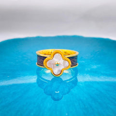 Stainless Steel Enamel Gold Brown White Flower Band Ring For Women