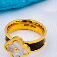 Stainless Steel Enamel Gold Brown White Flower Band Ring For Women