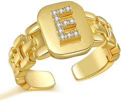 Copper Cubic Zirconia Gold Letter Free Size Adjustable Ring Women