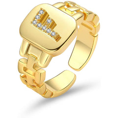 Copper Cubic Zirconia Gold Letter Free Size Adjustable Ring Women