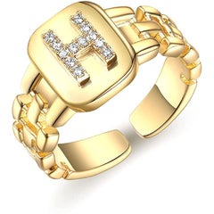 Copper Cubic Zirconia Gold Letter Free Size Adjustable Ring Women