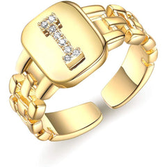 Copper Cubic Zirconia Gold Letter Free Size Adjustable Ring Women