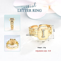 Copper Cubic Zirconia Gold Letter Free Size Adjustable Ring Women
