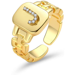 Copper Cubic Zirconia Gold Letter Free Size Adjustable Ring Women