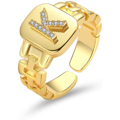 Copper Cubic Zirconia Gold Letter Free Size Adjustable Ring Women