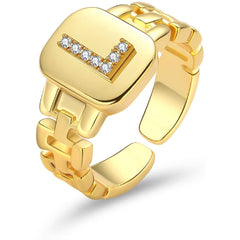 Copper Cubic Zirconia Gold Letter Free Size Adjustable Ring Women