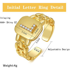 Copper Cubic Zirconia Gold Letter Free Size Adjustable Ring Women