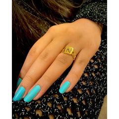 Copper Cubic Zirconia Gold Letter Free Size Adjustable Ring Women