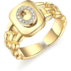 Copper Cubic Zirconia Gold Letter Free Size Adjustable Ring Women