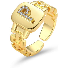 Copper Cubic Zirconia Gold Letter Free Size Adjustable Ring Women