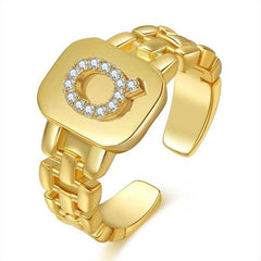 Copper Cubic Zirconia Gold Letter Free Size Adjustable Ring Women