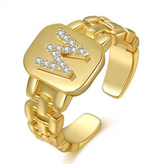 Copper Cubic Zirconia Gold Letter Free Size Adjustable Ring Women