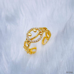 Smiley Face Copper Cubic Zirconia Gold Free Size Adjustable Ring Women
