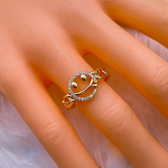 Smiley Face Copper Cubic Zirconia Gold Free Size Adjustable Ring Women