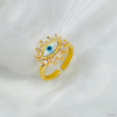 Evil Eye Mother of Pearl Copper Gold Free Size Adjustable Ring Women