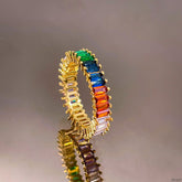 Rainbow Multicolor Gold Copper Cubic Zirconia Band Ring For Women
